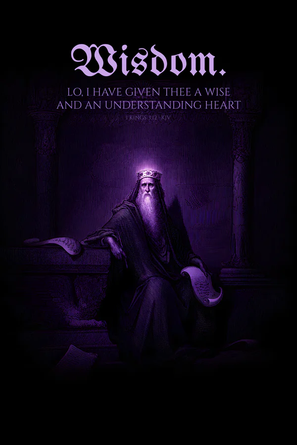 Wisdom — dark gothic Christian wall art, royal colorway, with 1 Kings 3:12 KJV